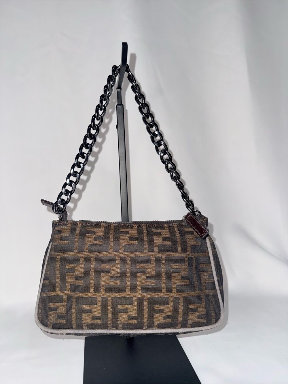 Fendi Brown Zucca Monogram Shoulder Bag with Black Chain Strap - Picture 2 of 11